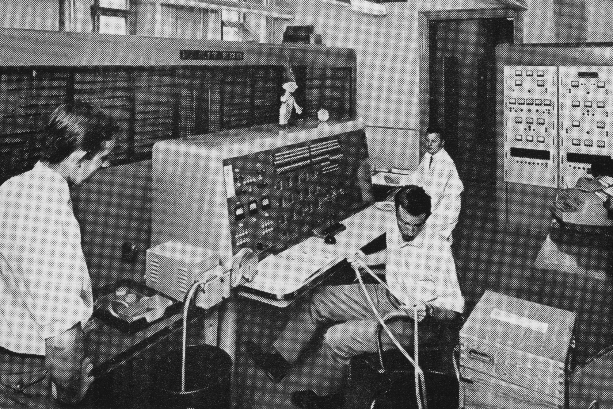 A massive mainframe computer and console